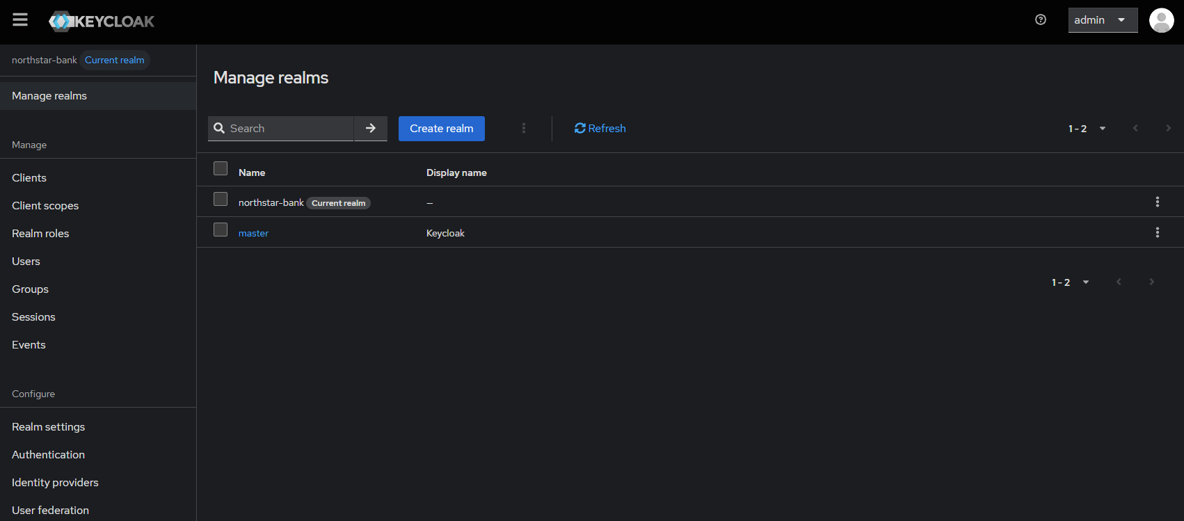Keycloak realm configuration for the northstar-bank IAM environment